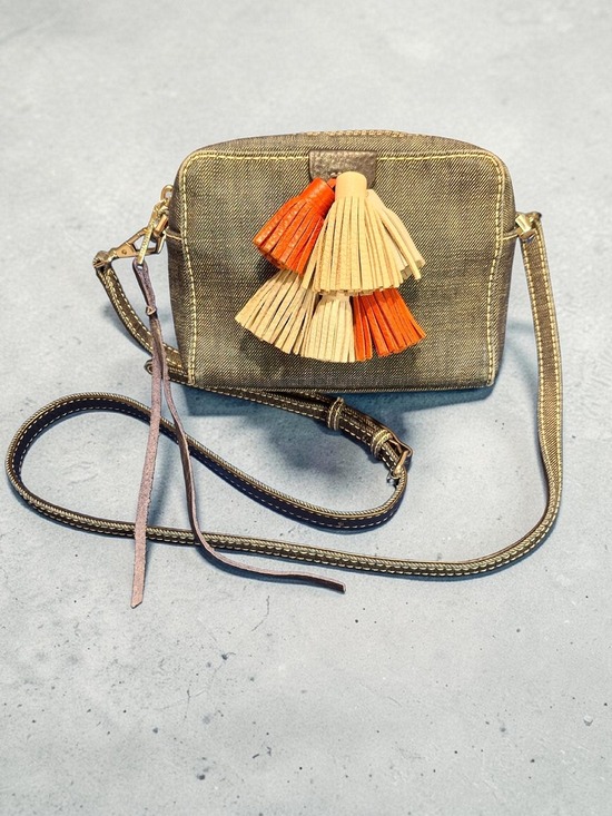 Rebecca Minkoff Handbags - Rebecca Minkoff Mini Sofia Denim Crossbody Bag with Orange and Cream Tassels